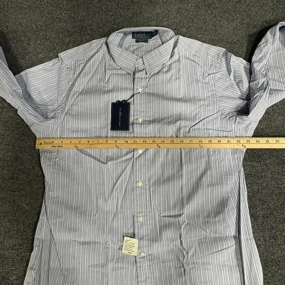 Polo Ralph Lauren Shirt Mens 17 43 Blue Stripe Douglas Classic Dress Button Down